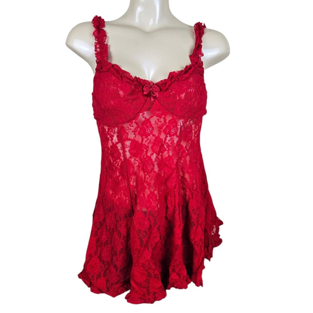 Cinema Etoile Seductive Wear BabyDoll Cami Top Red Lace Sz M Y2K Coquette Goth